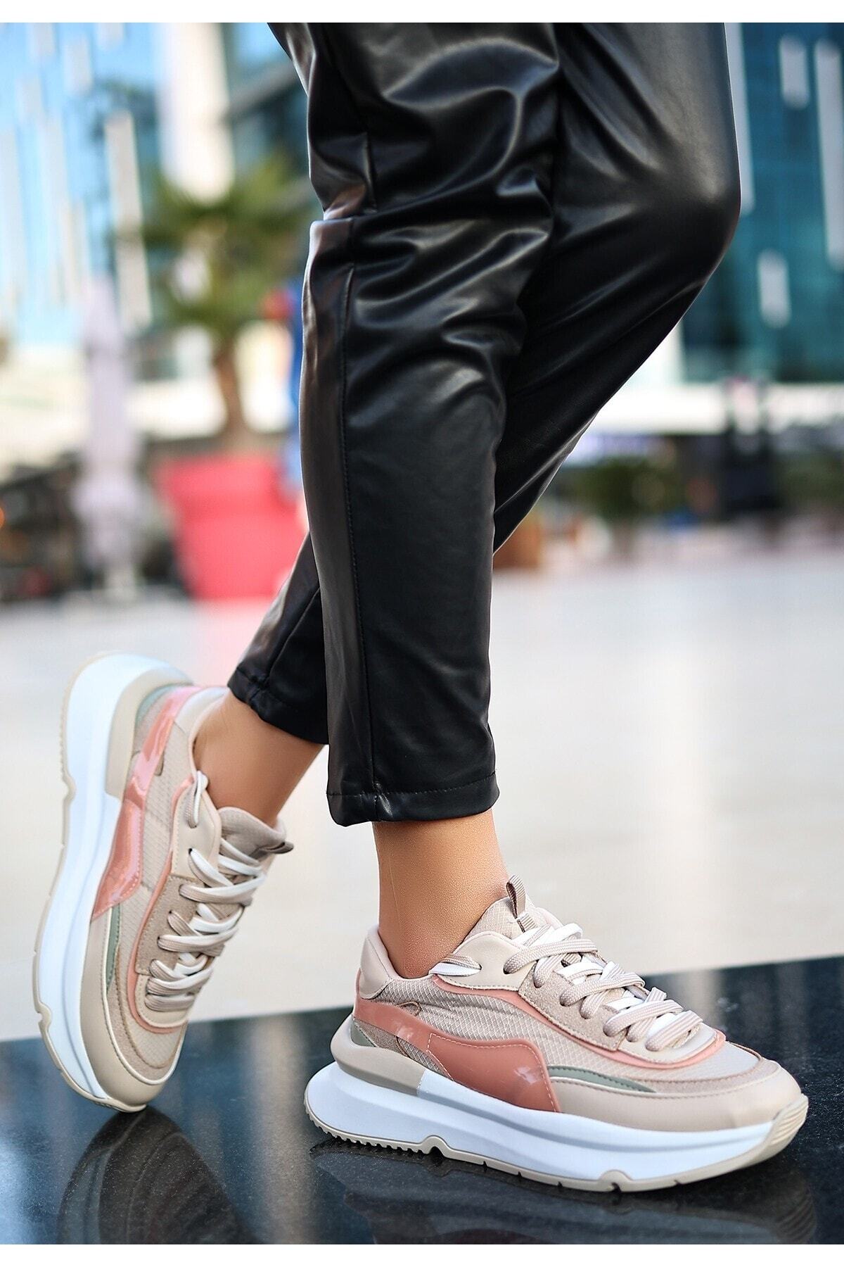 Kadın Aleh Vizon Cilt Bağcıklı Spor Ayakkabı