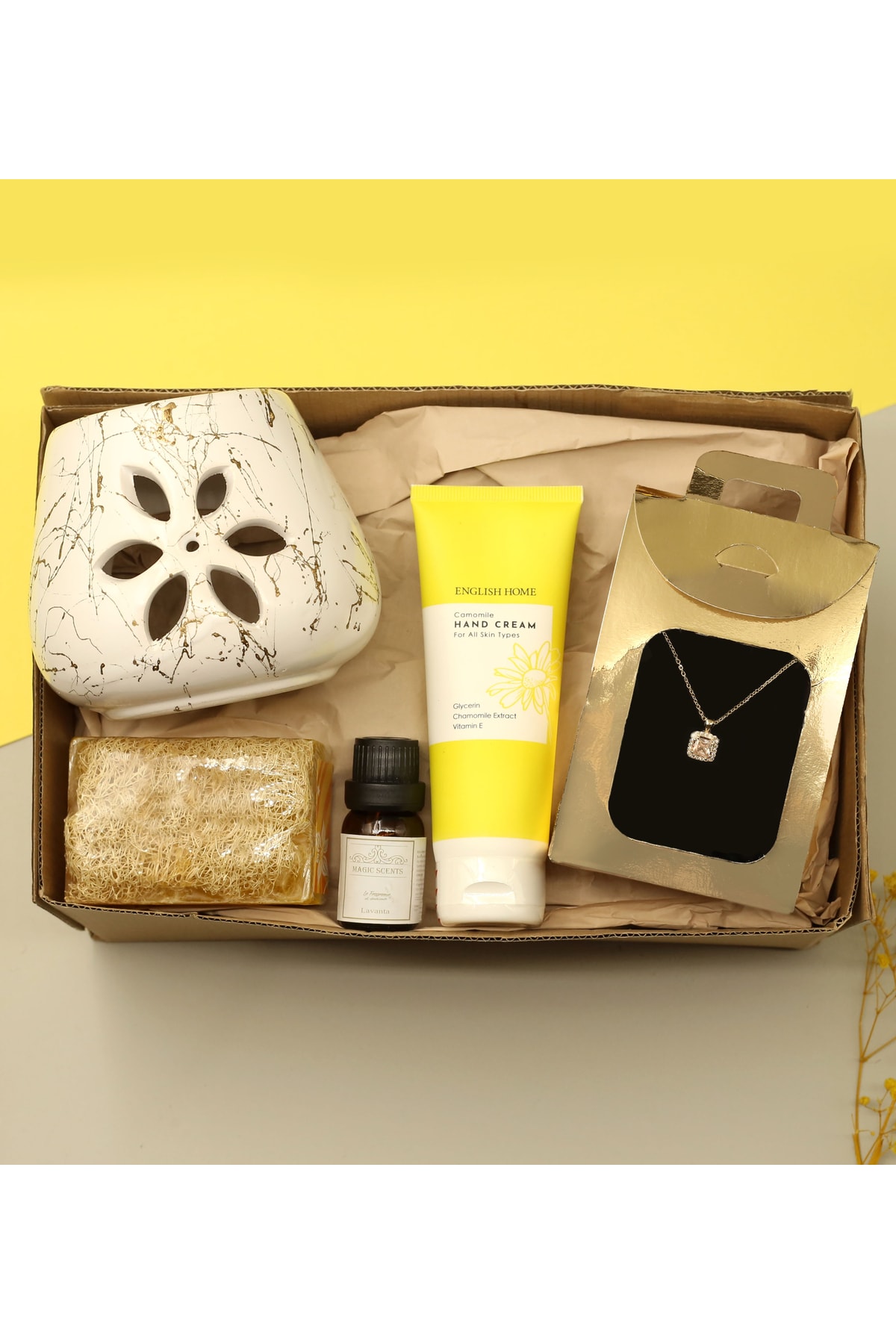 Lotus Censer & Censer Scent & Fiber Natural Soap & Hand Cream & Necklace Gift Set