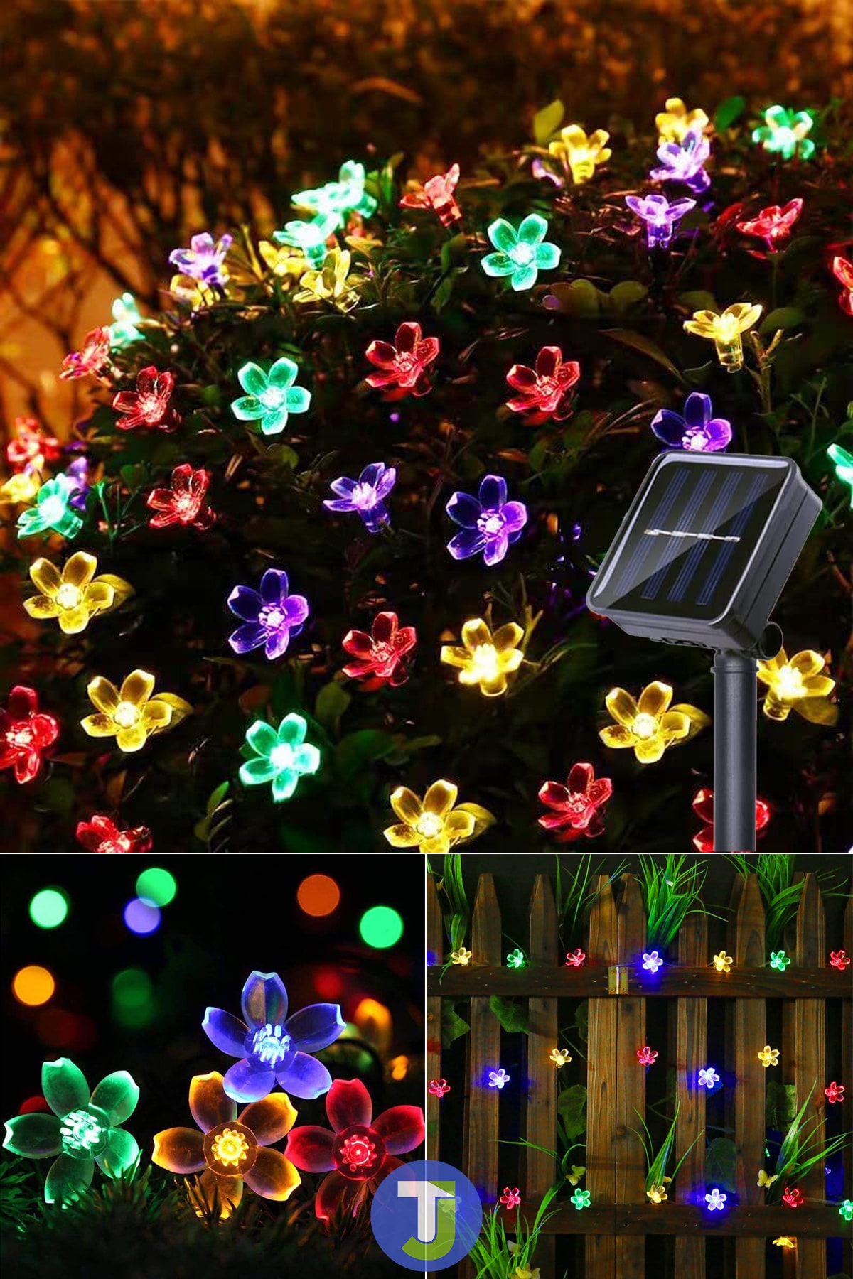 Technojet Solar 50 Led Çiçekli Bahçe Dekorasyon Güneş Enerjili Aydınlatma Modlu