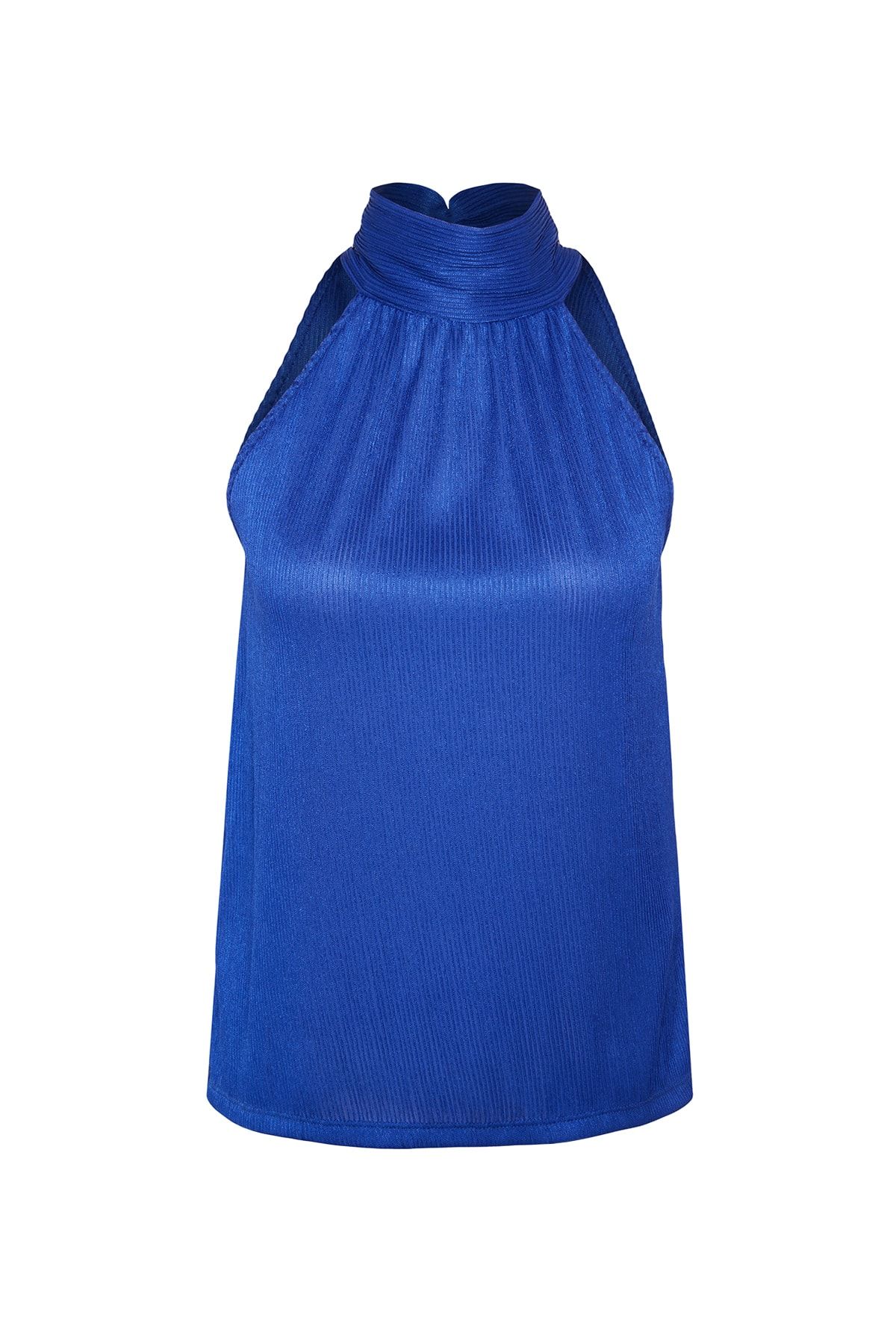 Trendyol Collection-Πλεκτή Πλεκτή Μπλούζα Saks Ψηλό Γιακά TWOSS23BZ00952 7