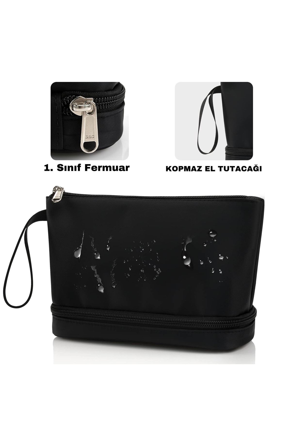 akcaglow Black Two Compartment Makeup Bag