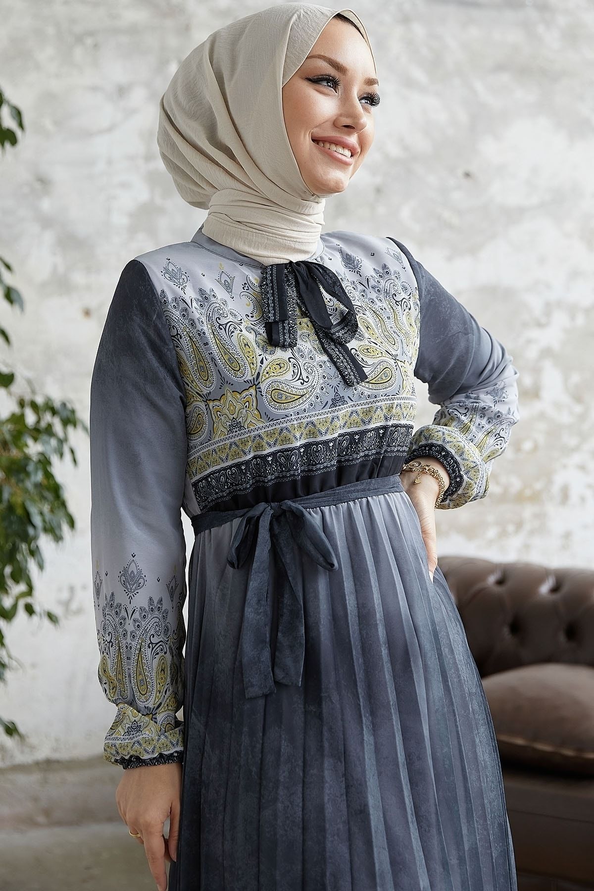 InStyle-Φόρεμα σιφόν με μοτίβο Lovella - Anthracite 2