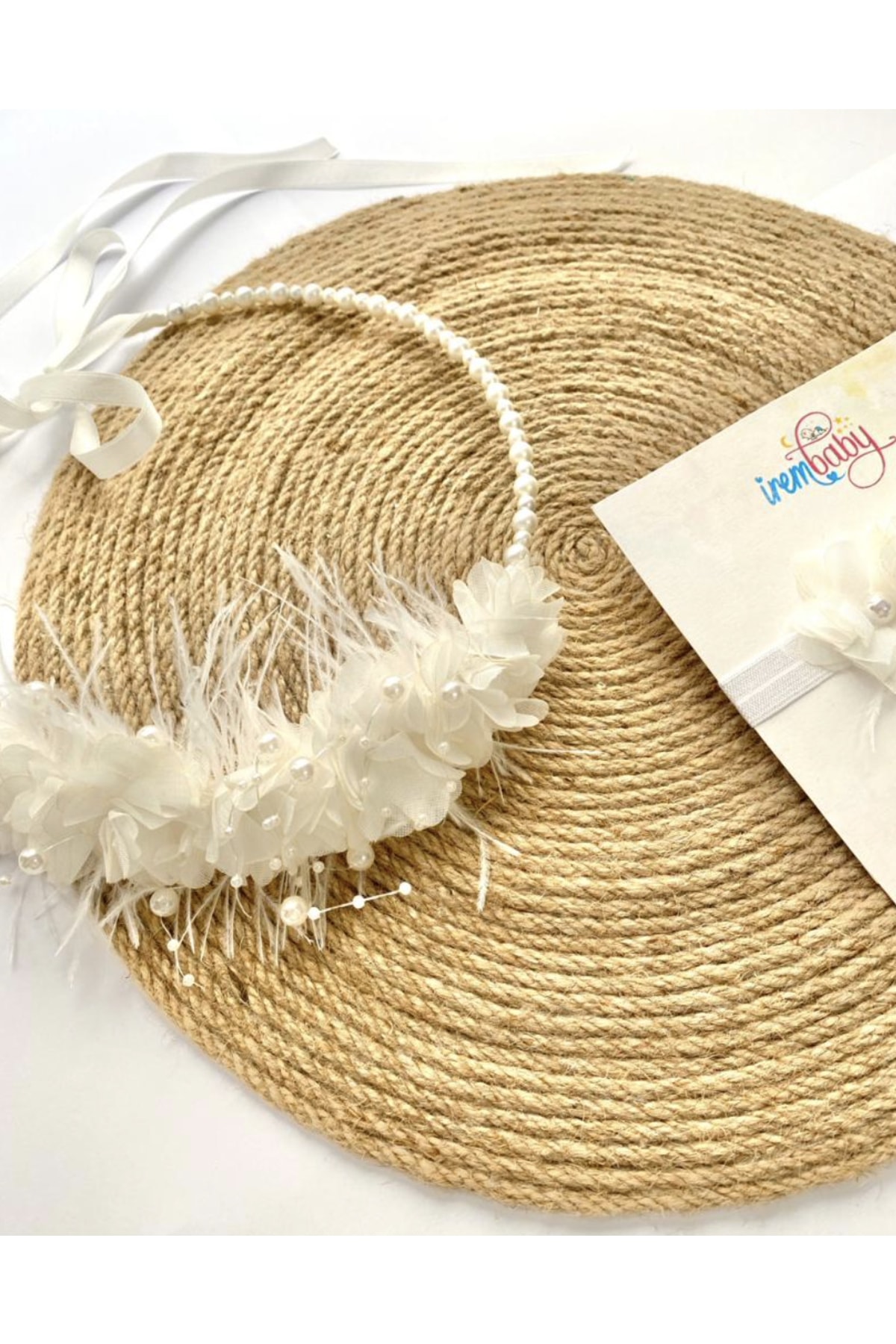 irembaby Anne Bebek Lohusa Seti Pembe Çiçekli Incili Lohusa Tacı Bebek Saç Bandı Takımı fotoğrafı 2 (önizleme)