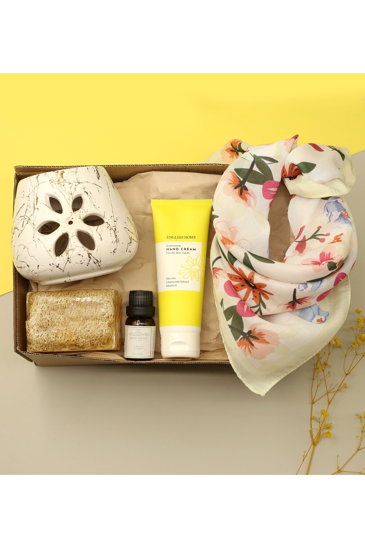 Lotus Censer & Censer Scent & Colorful Scarf & Fiber Natural Soap & Hand Cream Gift Set