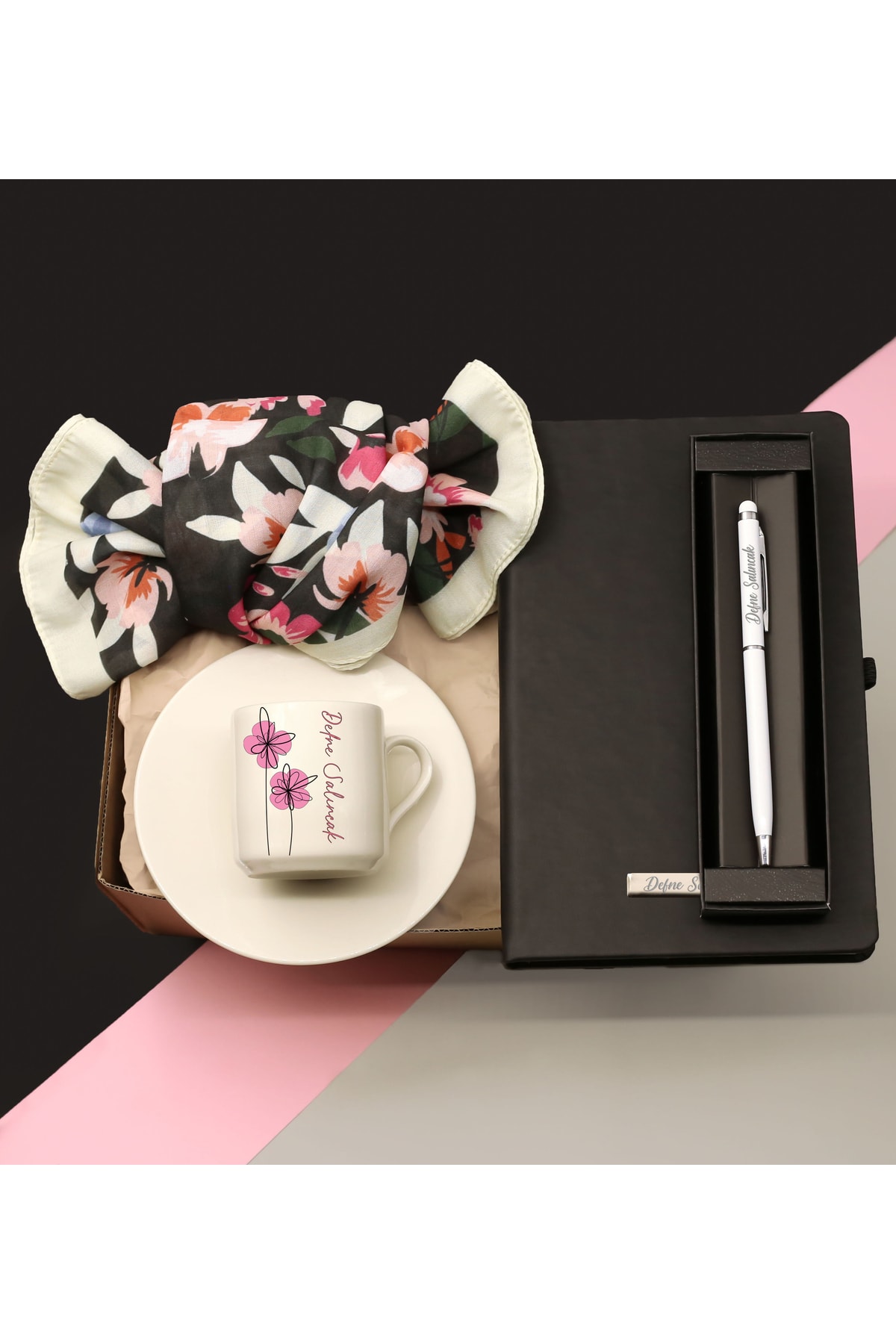 Special Notebook & Personalized Touchpen Pen & Personalized Cup & Scarf Gift Set for Mother's Day