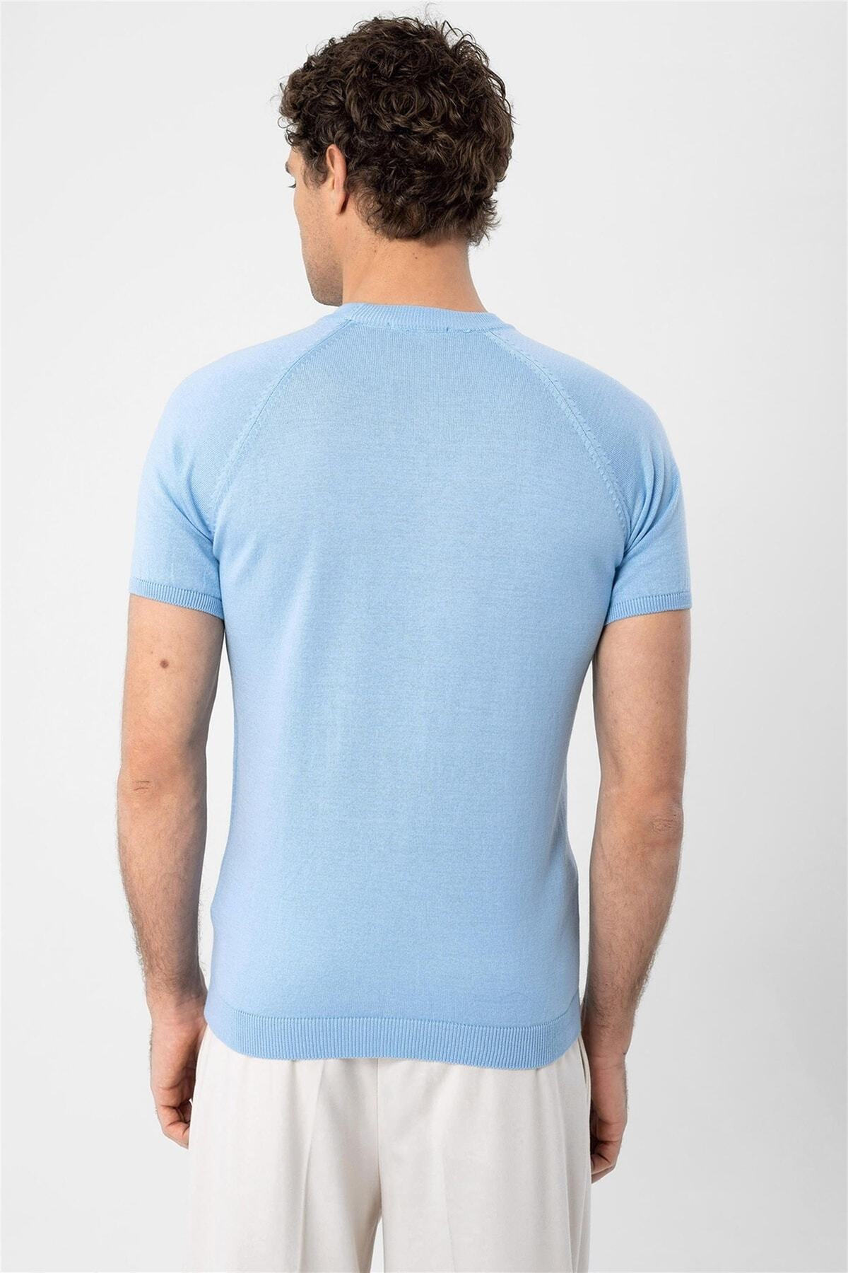 Antioch-Baby Blue Crew Neck Slim Fit Men's Knitwear T-Shirt 7