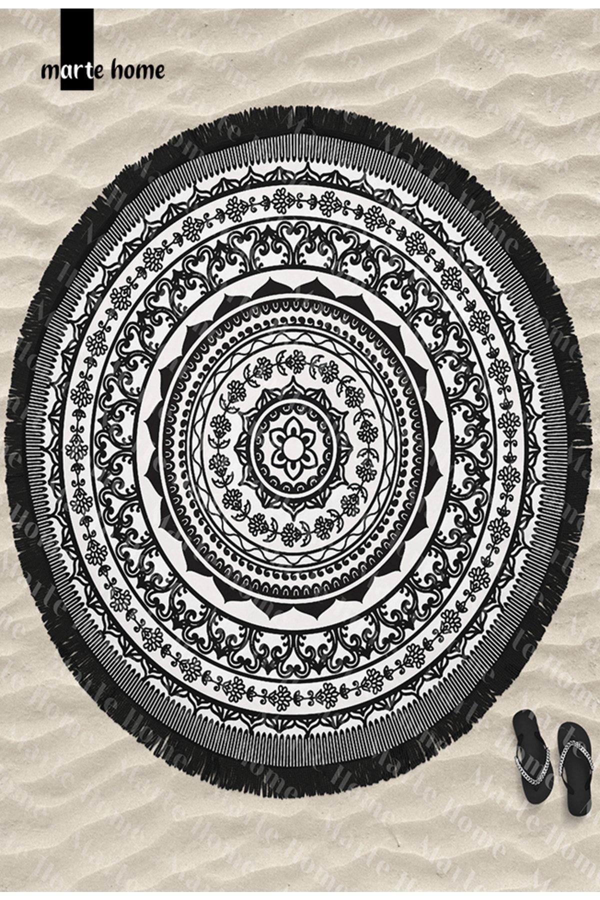 Marte Home-Mandala 4 Round Beach Towel 1