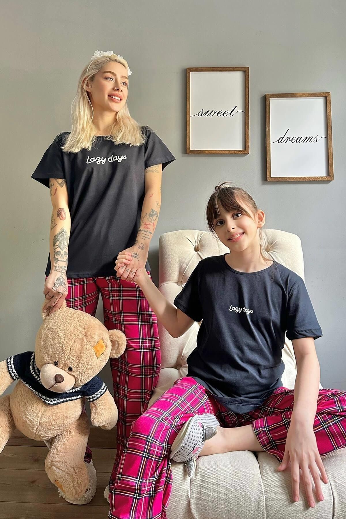 Pijamaevi-Lazy Days Kurzarm-Mutter-Tochter-Familien-Pyjama-Set für Kinder 6