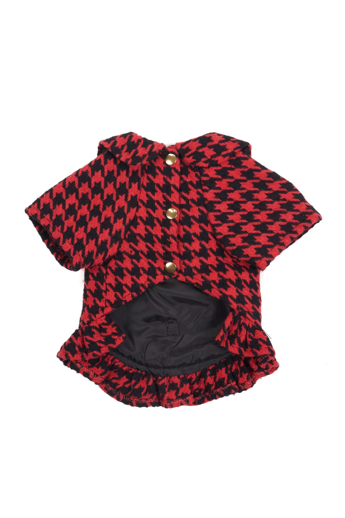 Bi Dolap Ponçik-Bi Bella Jacket Houndstooth Pattern Red Cat Dog Clothes & Jacket 2