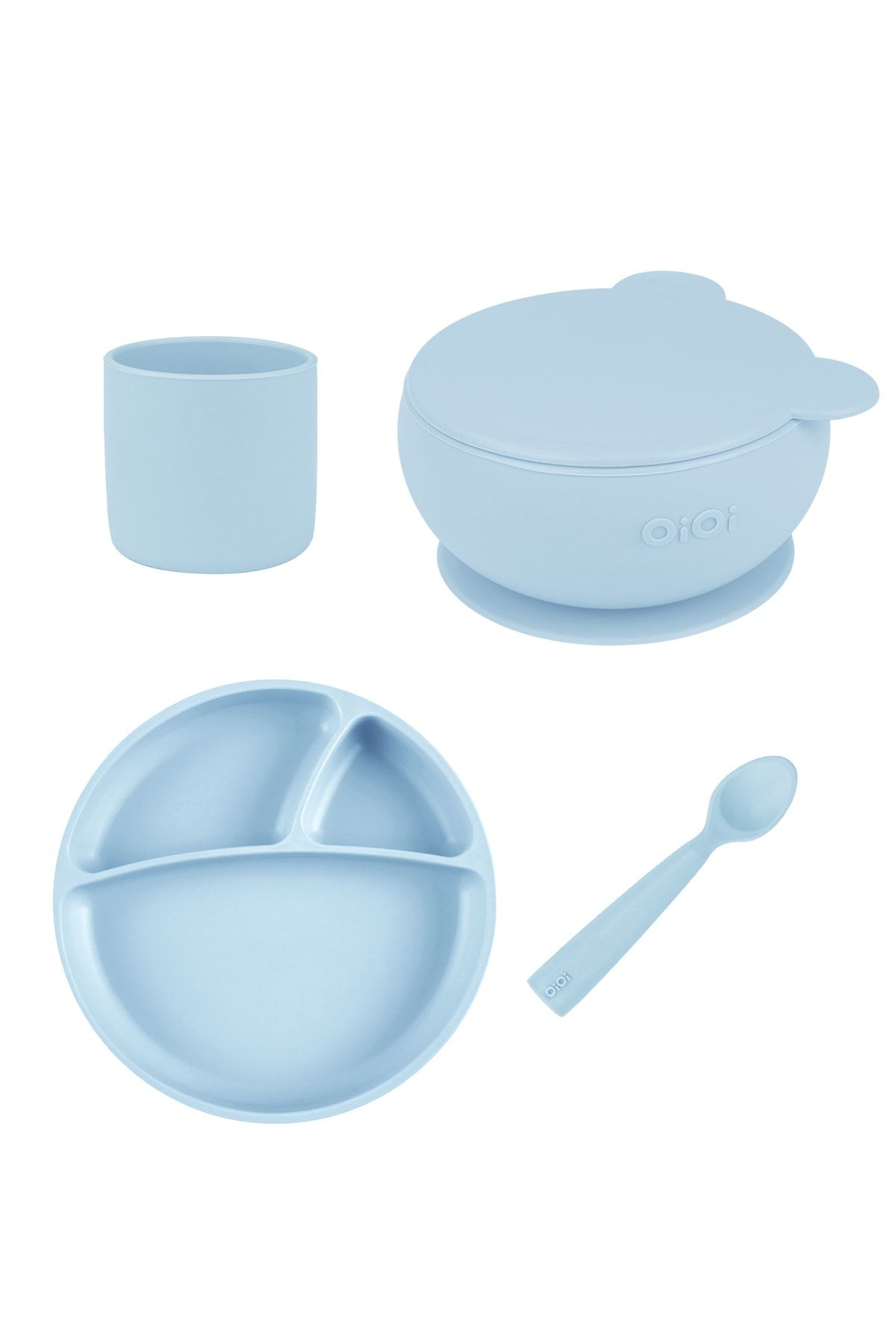 OiOi Mineral Blue Набор из четырех штук (тарелка+стакан+ложка+миска с крышкой) Set.OiOi.221