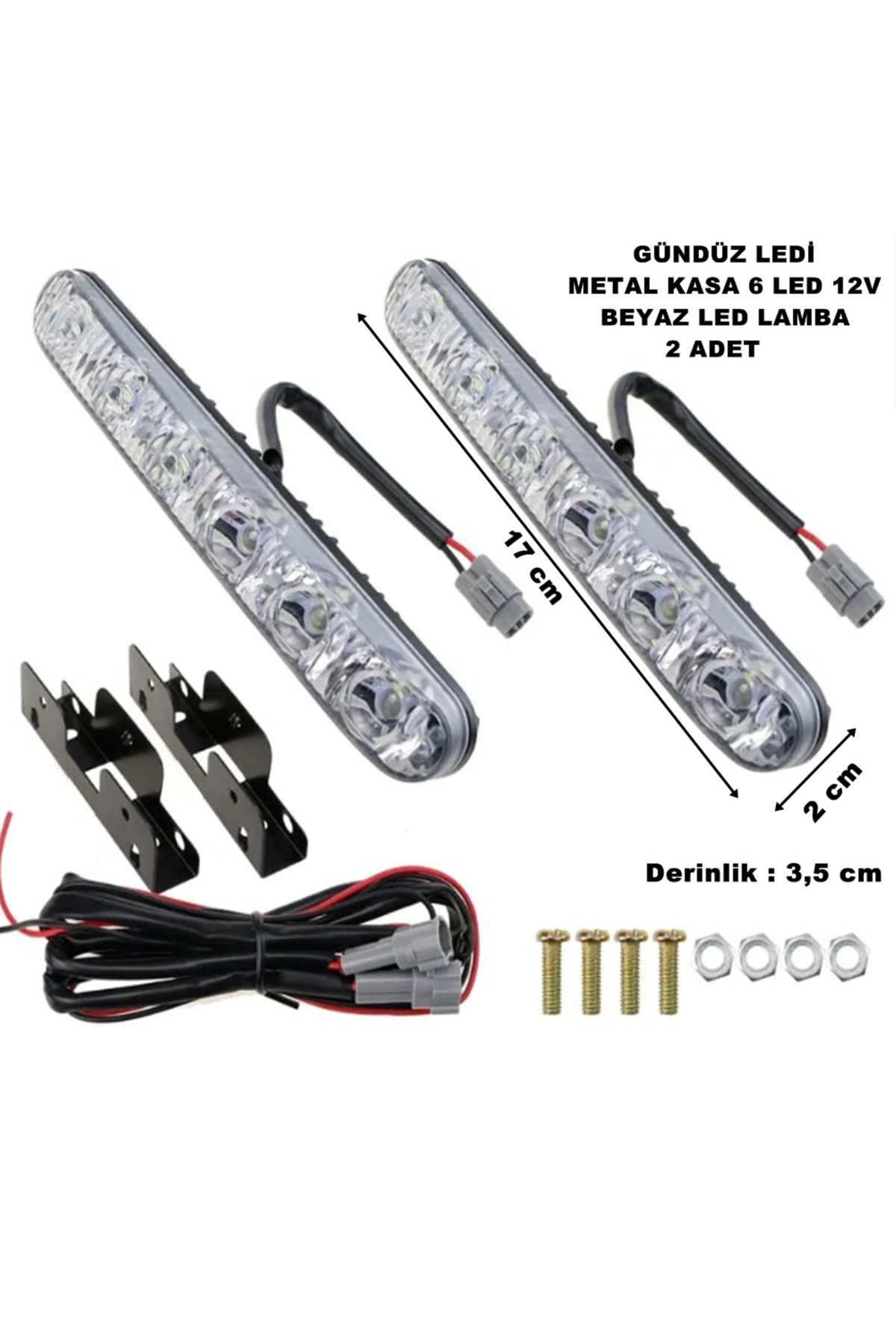 caraks Gündüz Ledi Beyaz 6 Led Siyah Metal Kasa Beyaz Işık Gündüz Ledi 6 Ledli 12v 2 Adet -