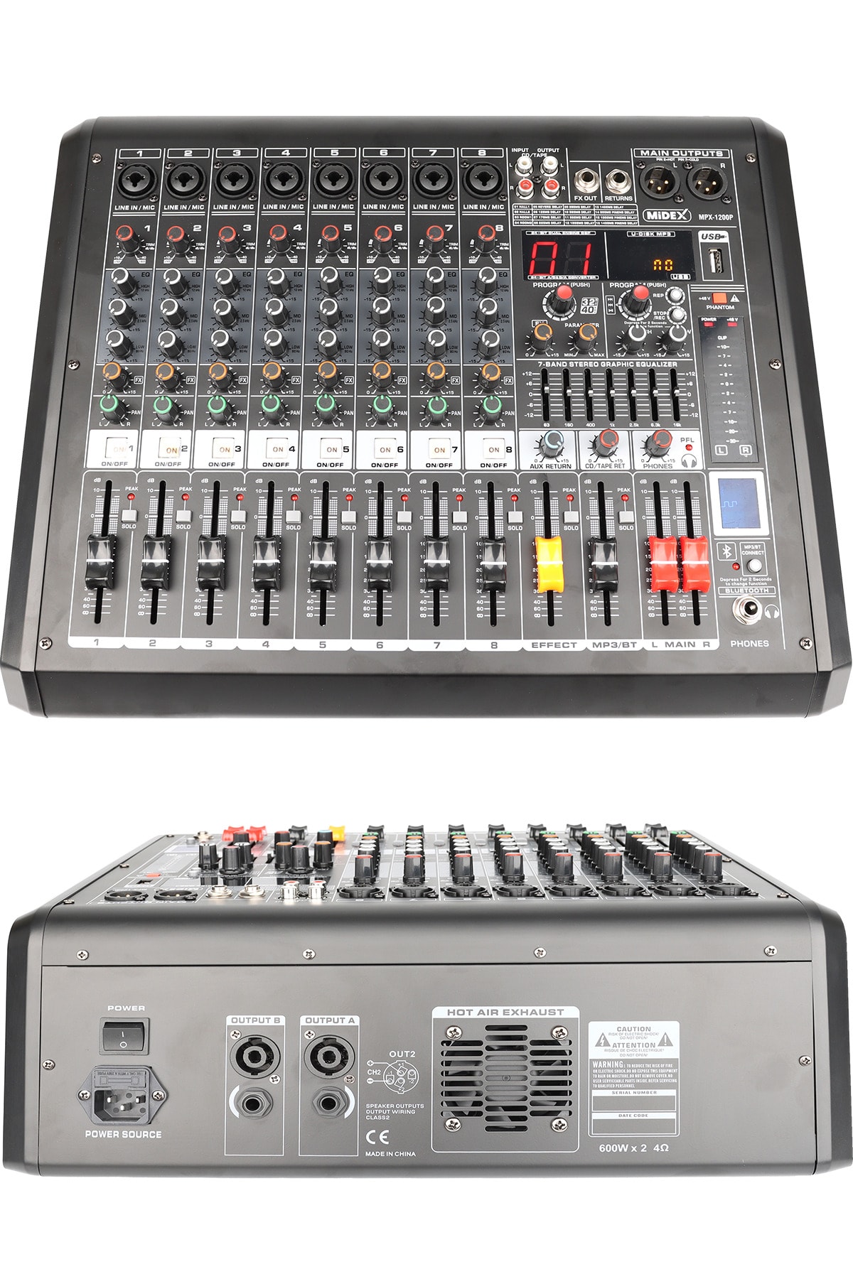 Midex Mpx-1200p Power Mikser Amfi 8 Kanal 2x600w Multi Efekt Bt Eq