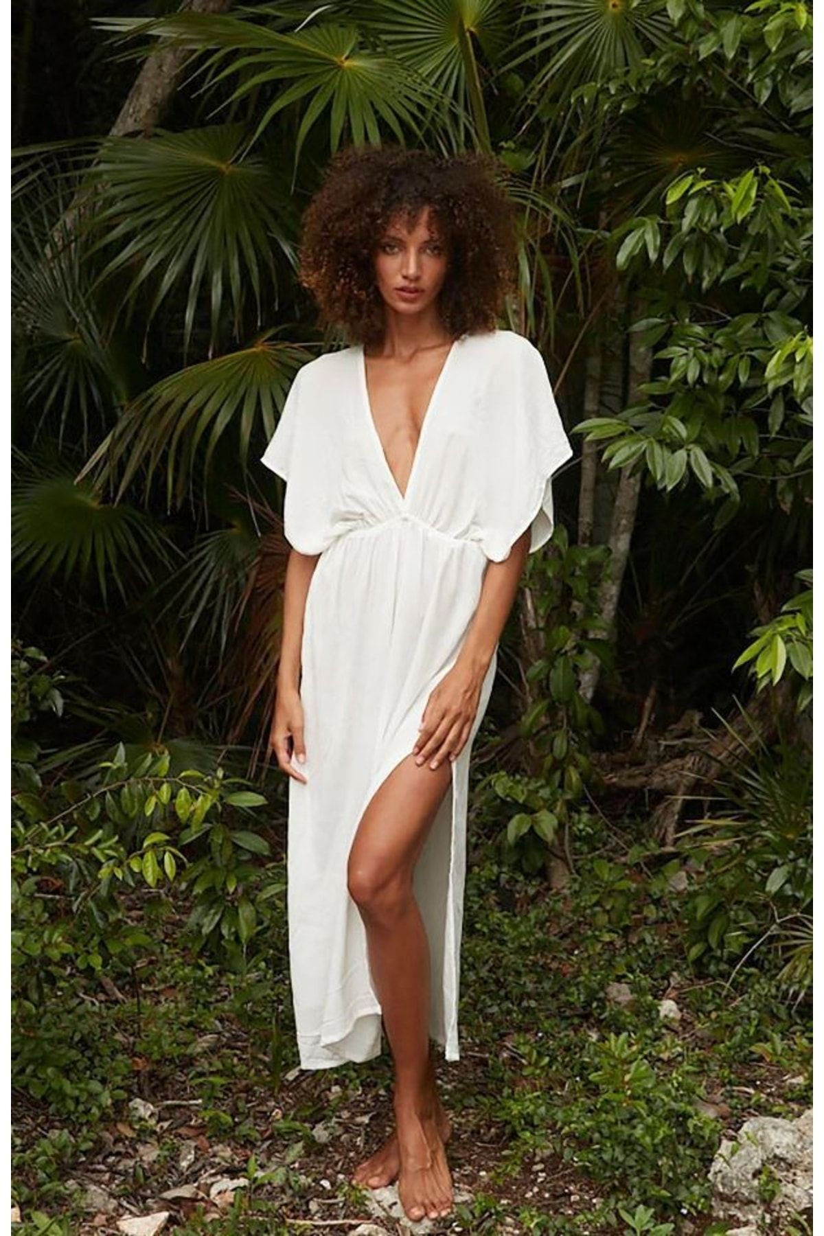 Deep v shop white maxi dress