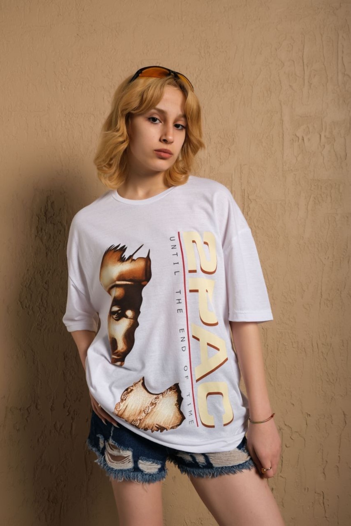 2pac Baskılı Oversize %100 Pamuk Beyaz Unisex T-shirt
