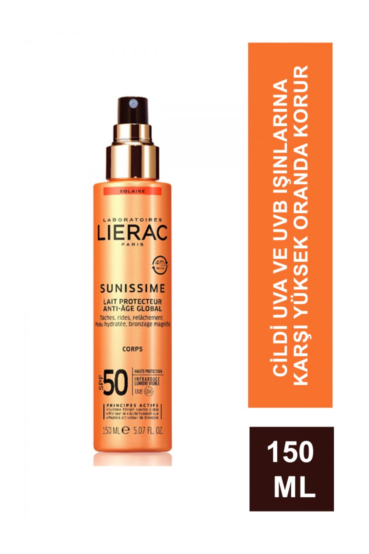 Lierac محافظت‌کننده انرژی‌بخش SPF 50 محلول ضد‌آفتاب Sunissime 150 میلی‌لیتر