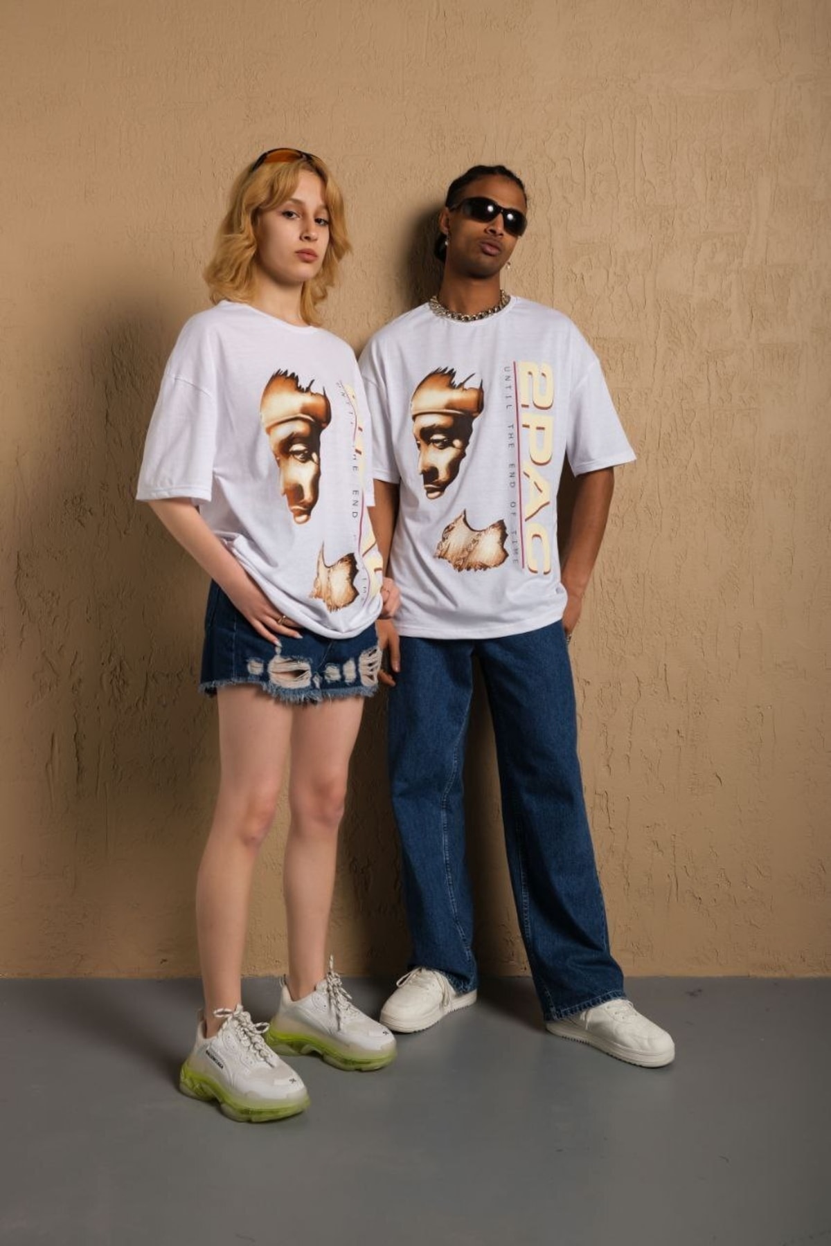 2pac Baskılı Oversize %100 Pamuk Beyaz Unisex T-shirt