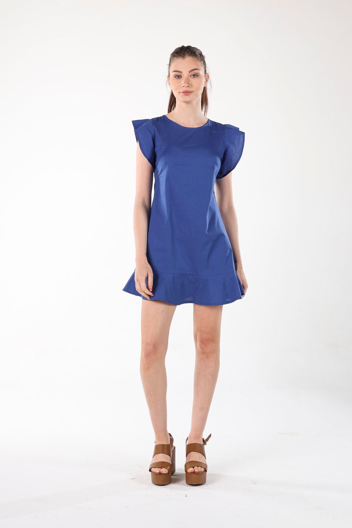 ALIS DRESS Мини-платье цвета индиго с воланами RBA-1005