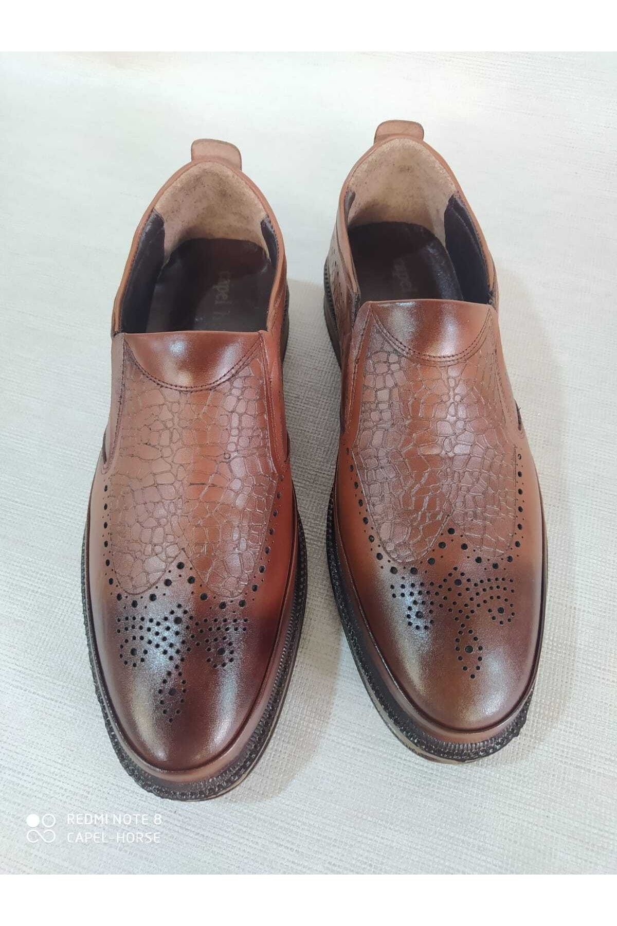 capel hor se Men s Classic Laser Engraved Genuine Leather Tan