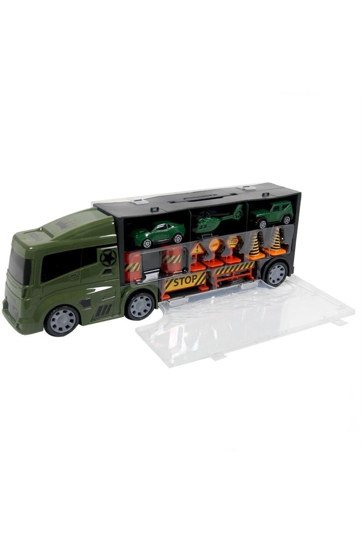 3 Mini Araç Ve Trafik Levhalı Taşıyıcı Kamyon Yeşil Lal 2018 - 4