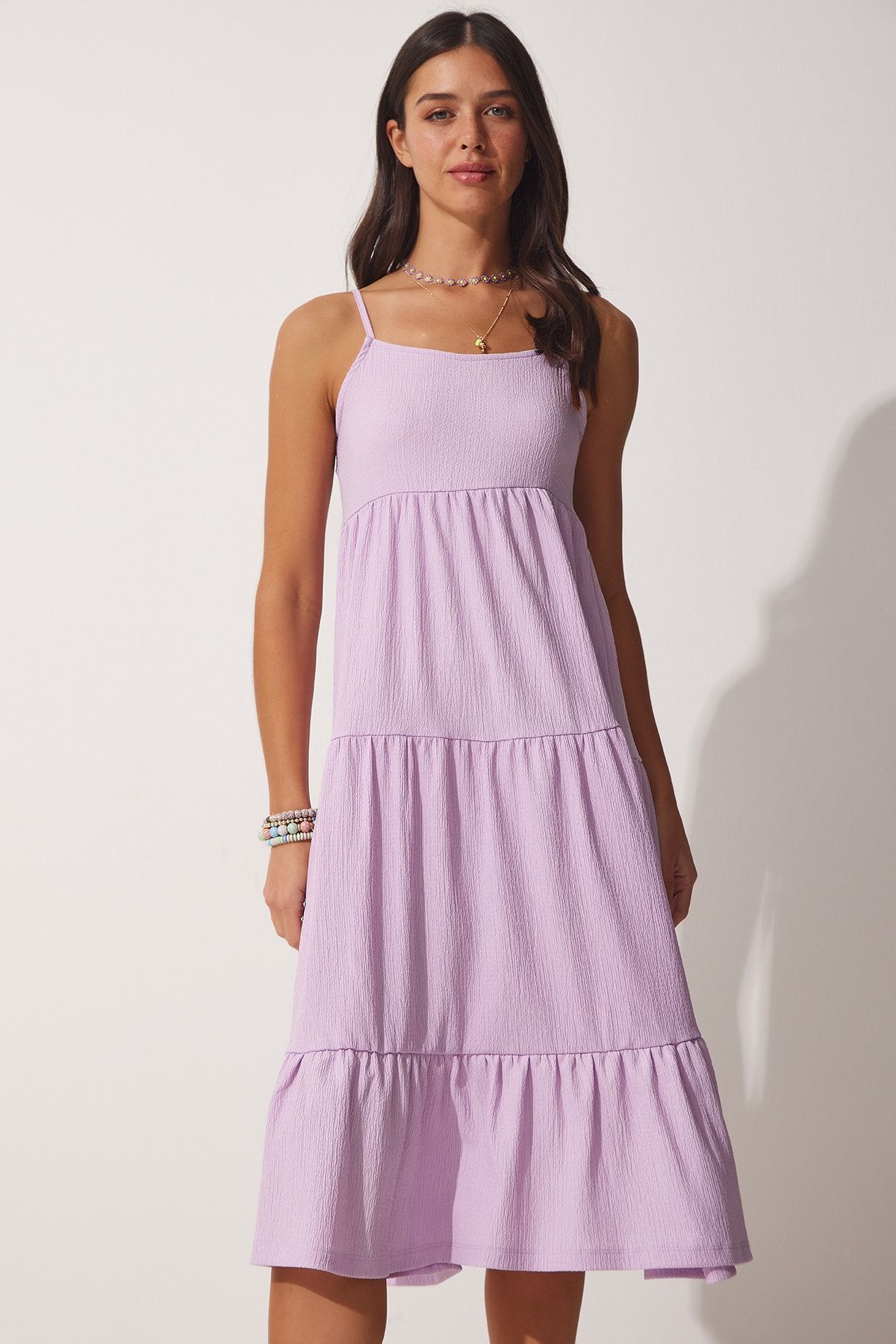Happiness İstanbul Kleid Lila Smock-Kleid Fast ausverkauft