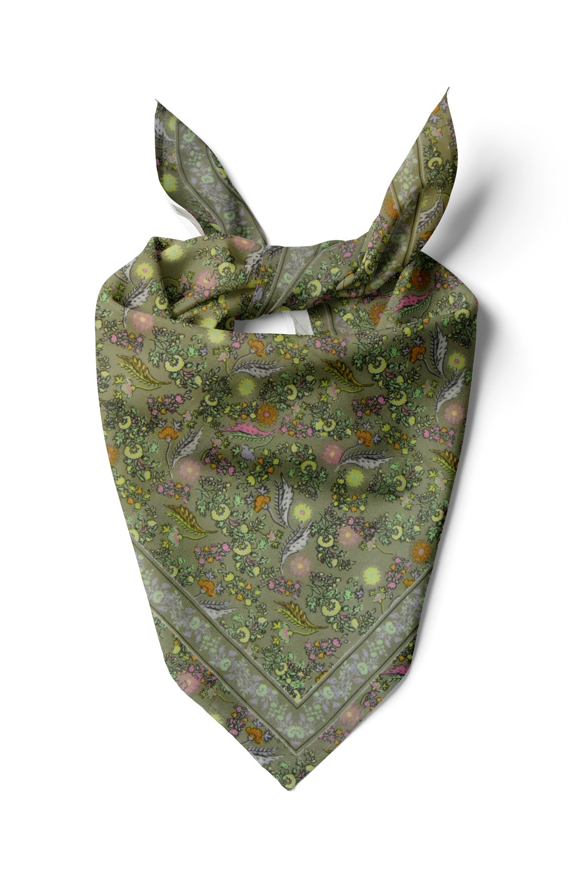 D scarf Yeşil Çiçek Desenli Pamuk Bandana