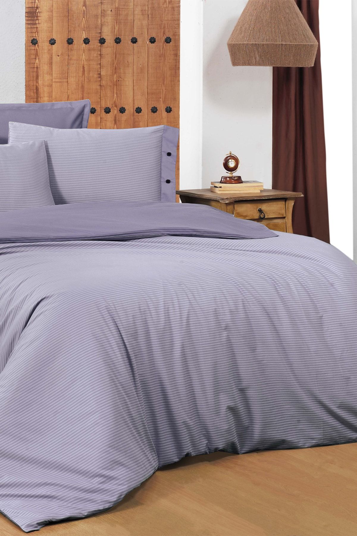 Sarev-Lilac Striped King Size Oversize Duvet Cover Set - 100% Cotton 2