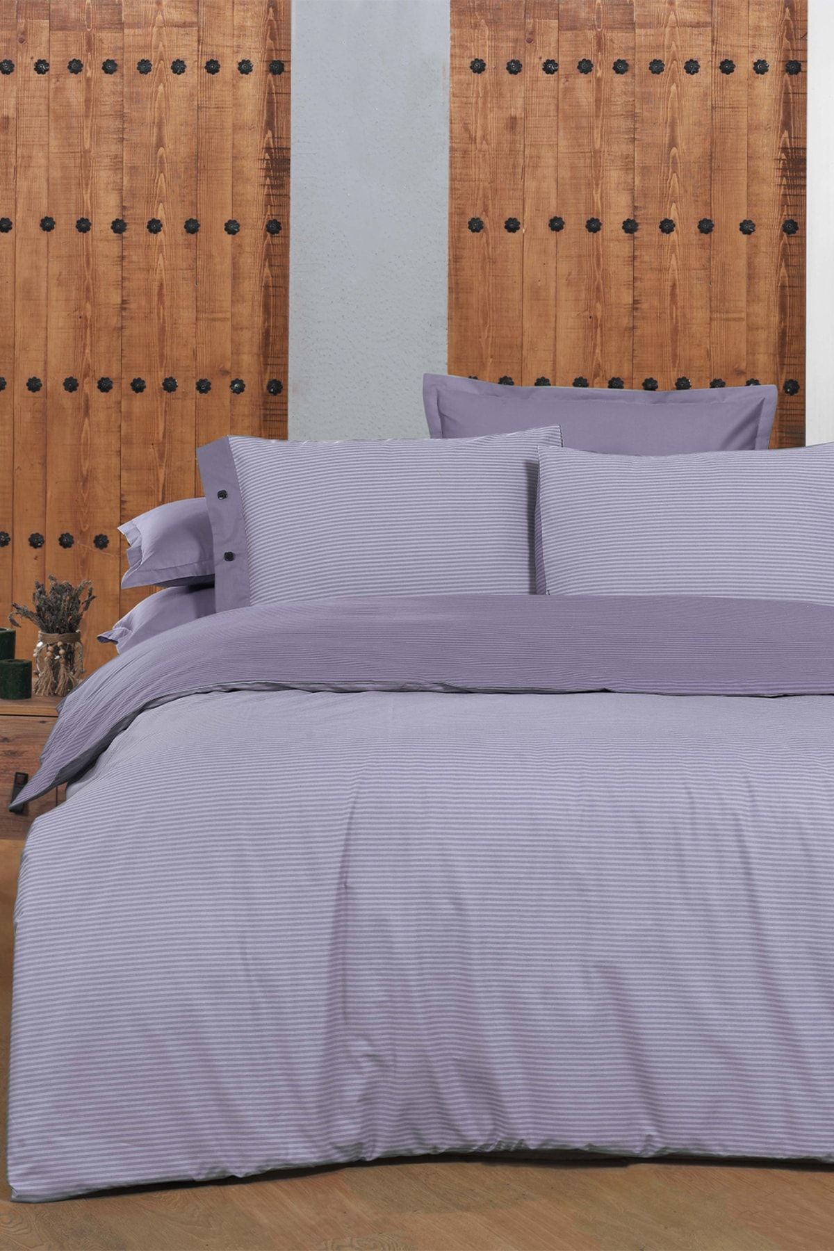 Sarev-Lilac Striped King Size Oversize Duvet Cover Set - 100% Cotton 3