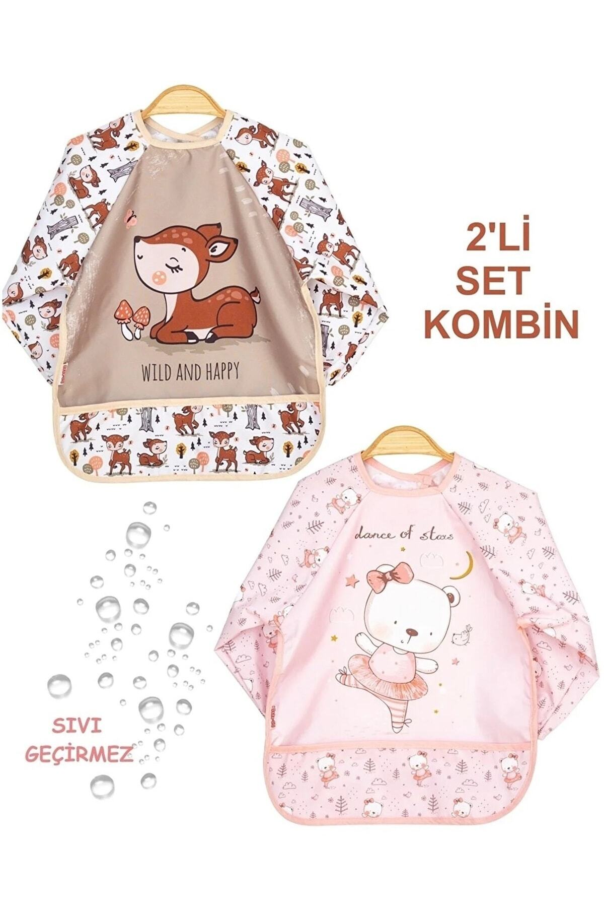 Bebechi 2 Adet Set Kombin Ceylan-balerin Ayı 0-3 Yaş Sıvı Geçirmez Bebek Mama Önlüğü