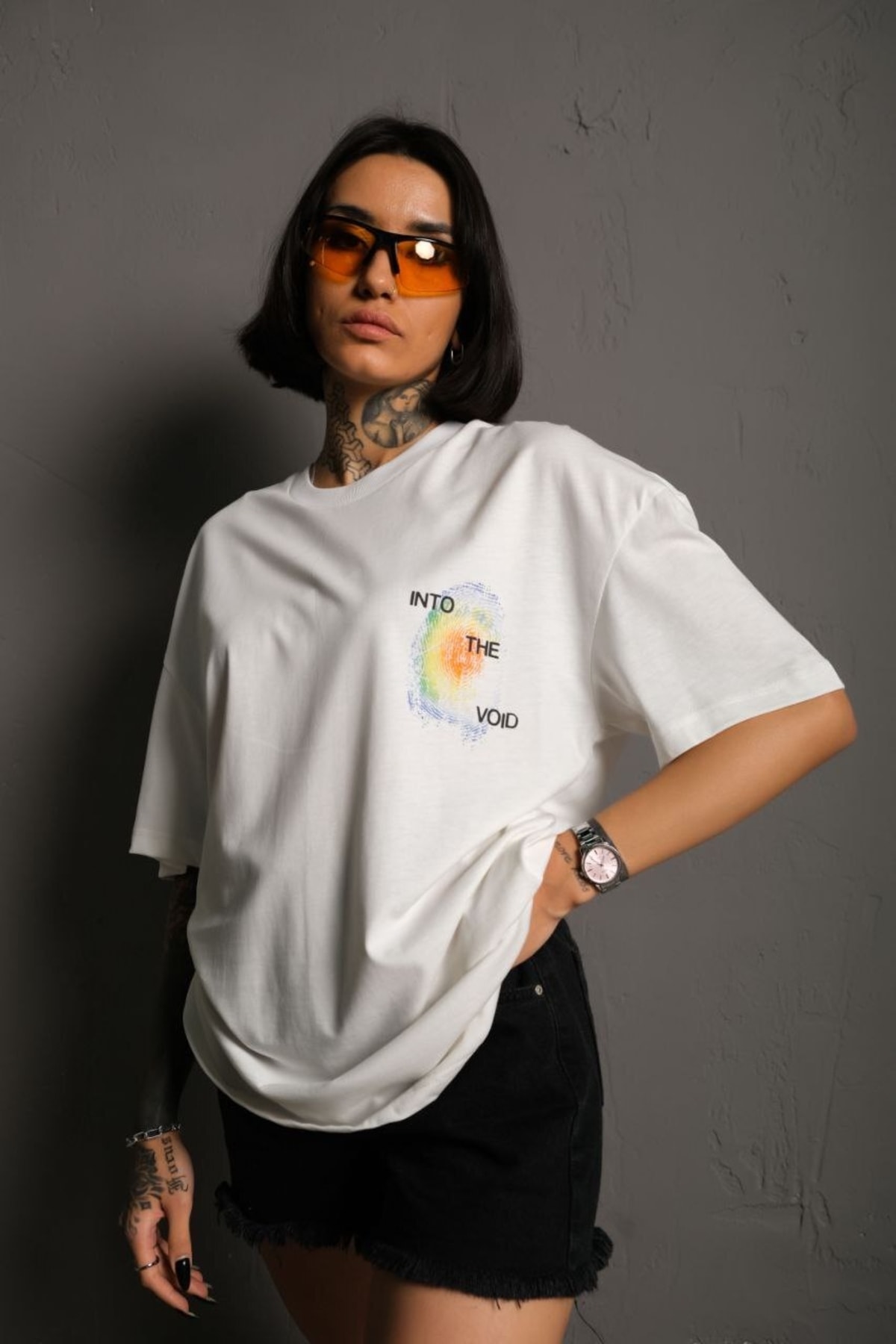 Into The Void Baskılı Oversize %100pamuk Unisex Beyaz T-shirt