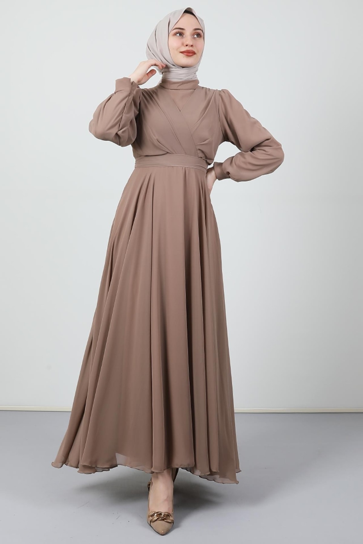 Cross Front Chiffon Dress Mink