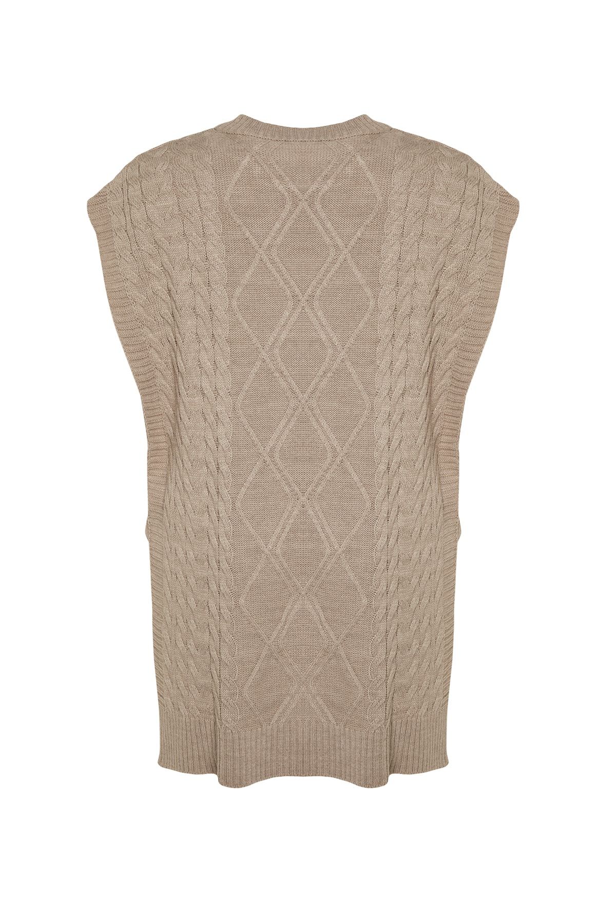 Trendyol Modest-Sweter z dzianiny z plecionym kamieniem i wiązaniem w talii TCTAW22UV0018 8