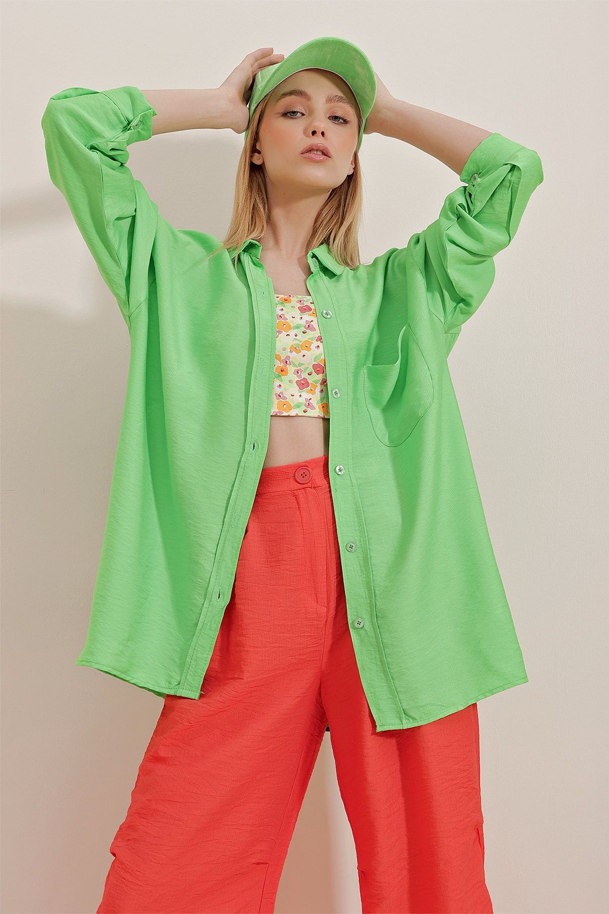 Trend Alaçatı Stili Hemd Grün Regular Fit