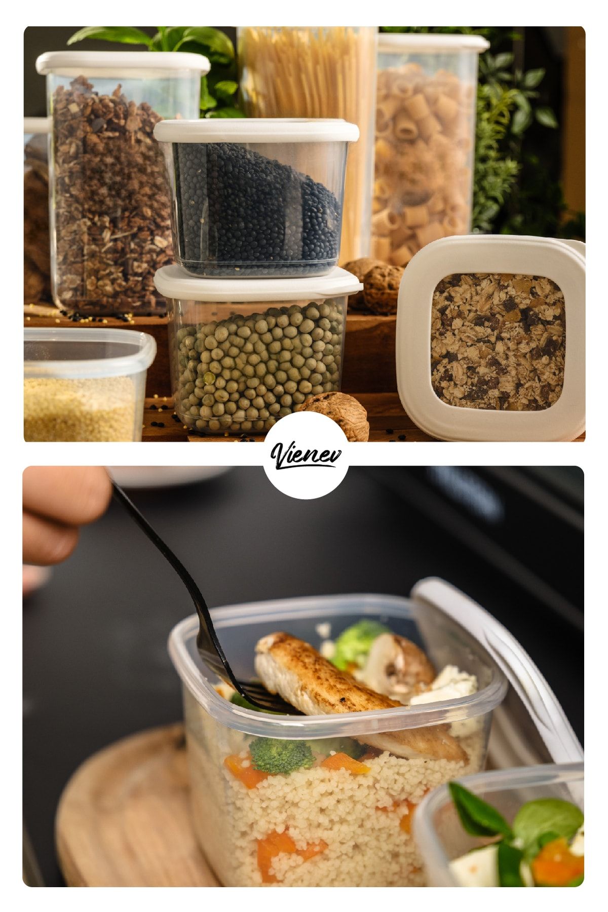 Vienev-Square Food Storage Container with Colorful Label Set of 15 5x (0.55 Liters, 1.2 Liters, 1.75 Liters) White 5