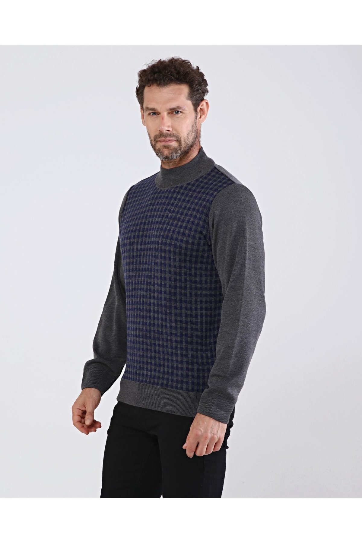 بافت و پلیور مردانه خاکستری Çizgi Triko | CT1004605B اورجینال - تصویر 3