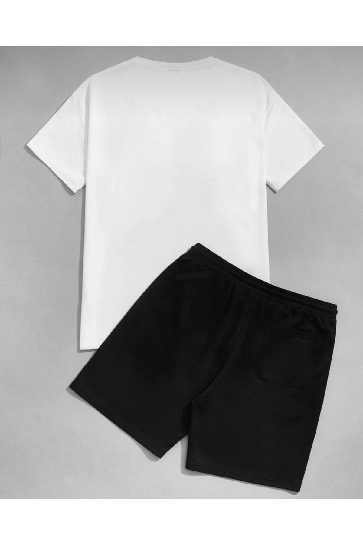 BYMEER-Unisex White And Black NASA Printed Bottom Top Shorts T-shirt Set 2