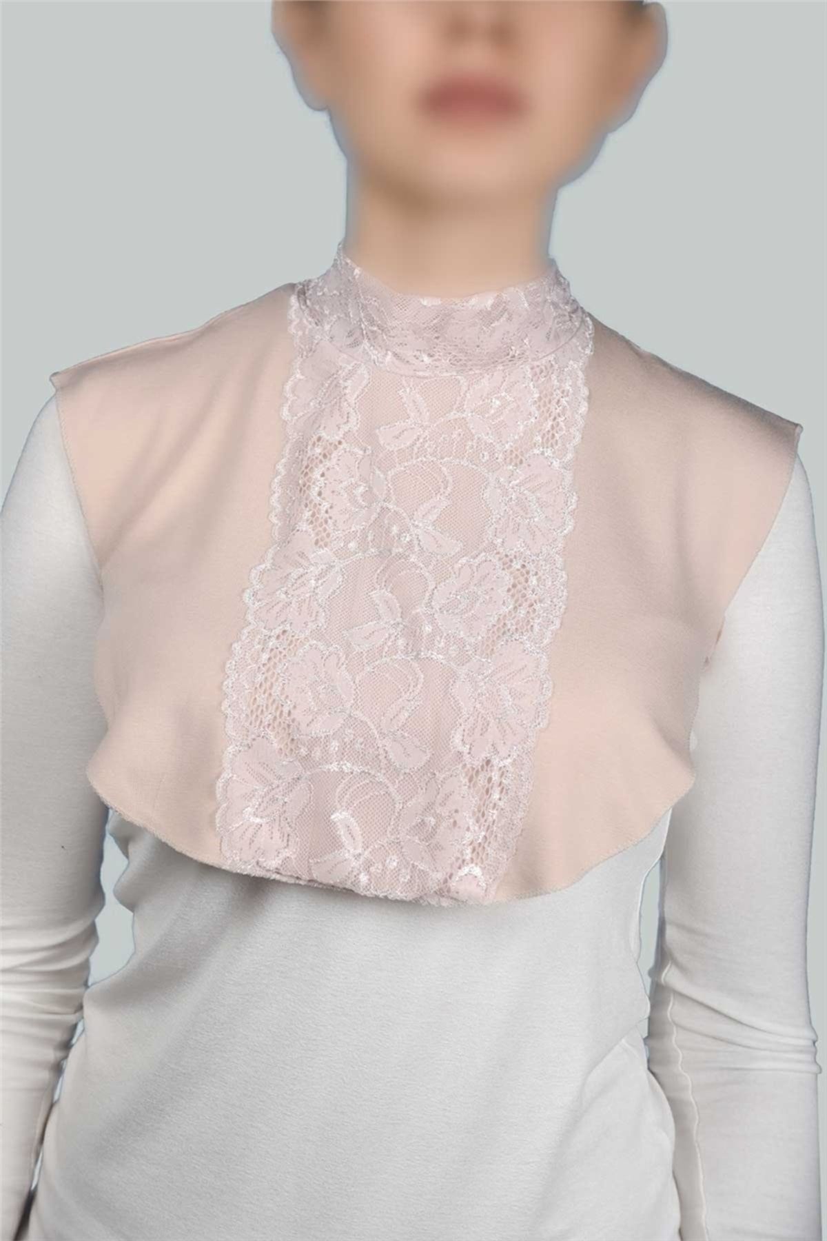 Altobeh Hijab De Bumbac Pieptănat Pentru Damă, Guler Circular, Guler Din Dantelă - Bej Femeie - One Size
