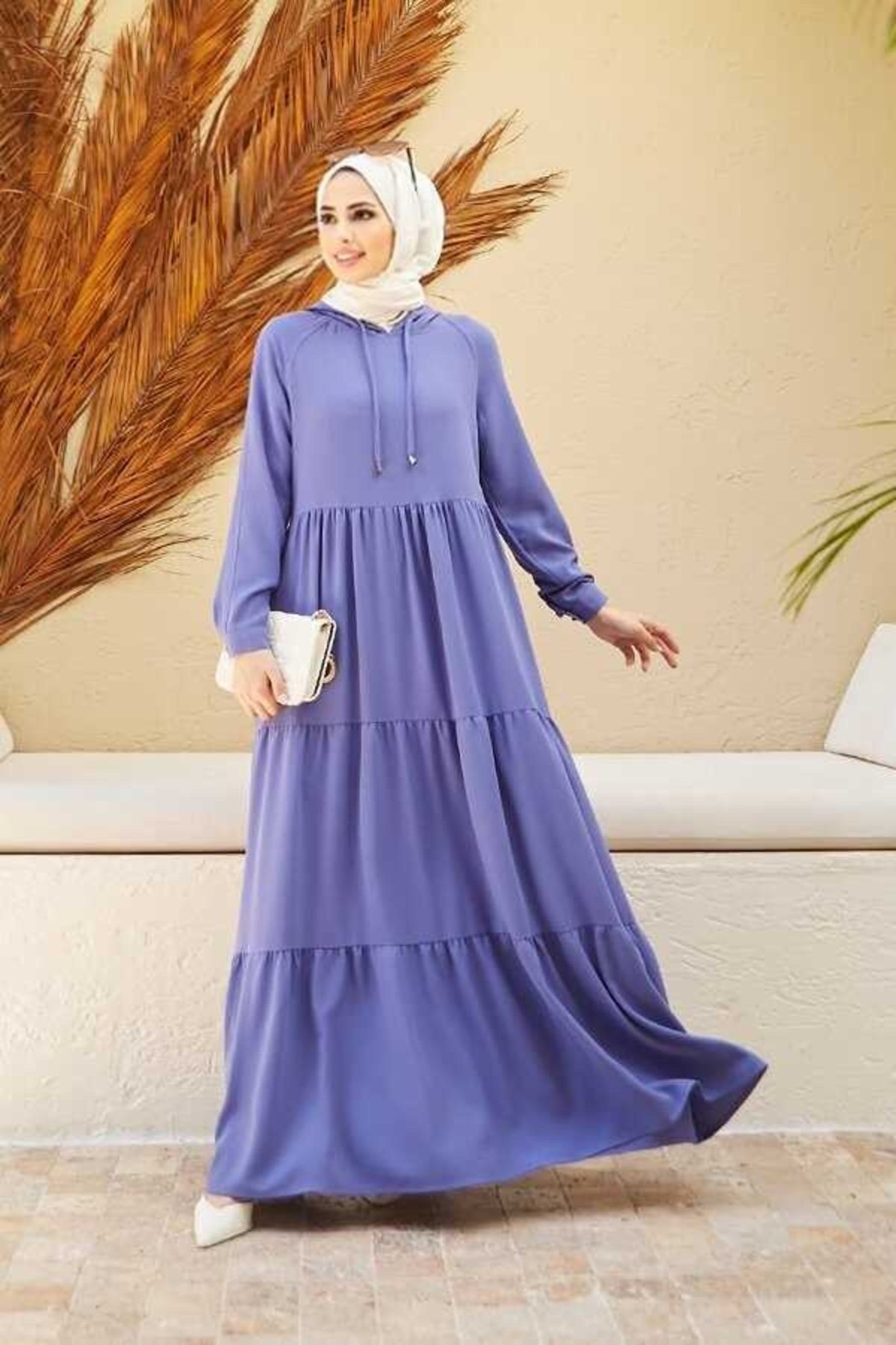 Neways-6531-krep Rochie cu glugă și mâneci raglan 2