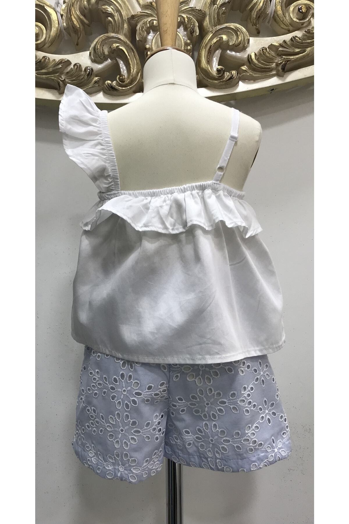 Çikoby-Girl's Blue Scalloped Shorts Set 4