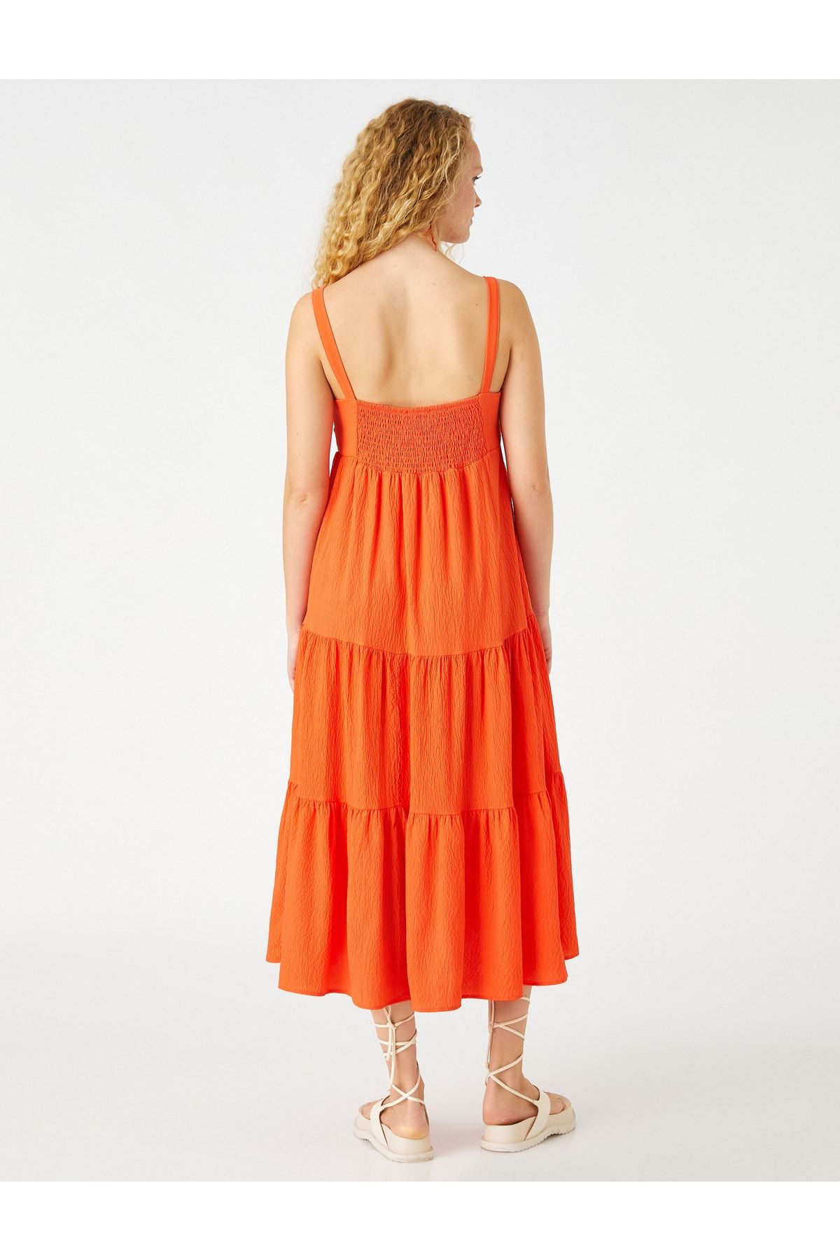 Askılı Midi Boy Elbise Drape Detaylı