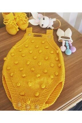 Örgü Bebek Kostüm Sarı Ponpolu Body M202110