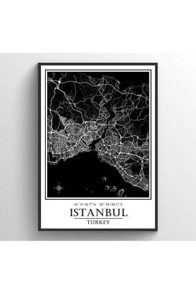 Istanbul Avrasya Siyah Şehir Haritası Çerçeveli Tablo Harita Sanatı 81017