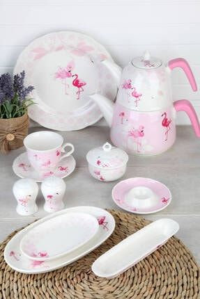 38 Parça Porselen Flamingo Kahvaltı Takımı A-PORWM007478/1-Flamingo