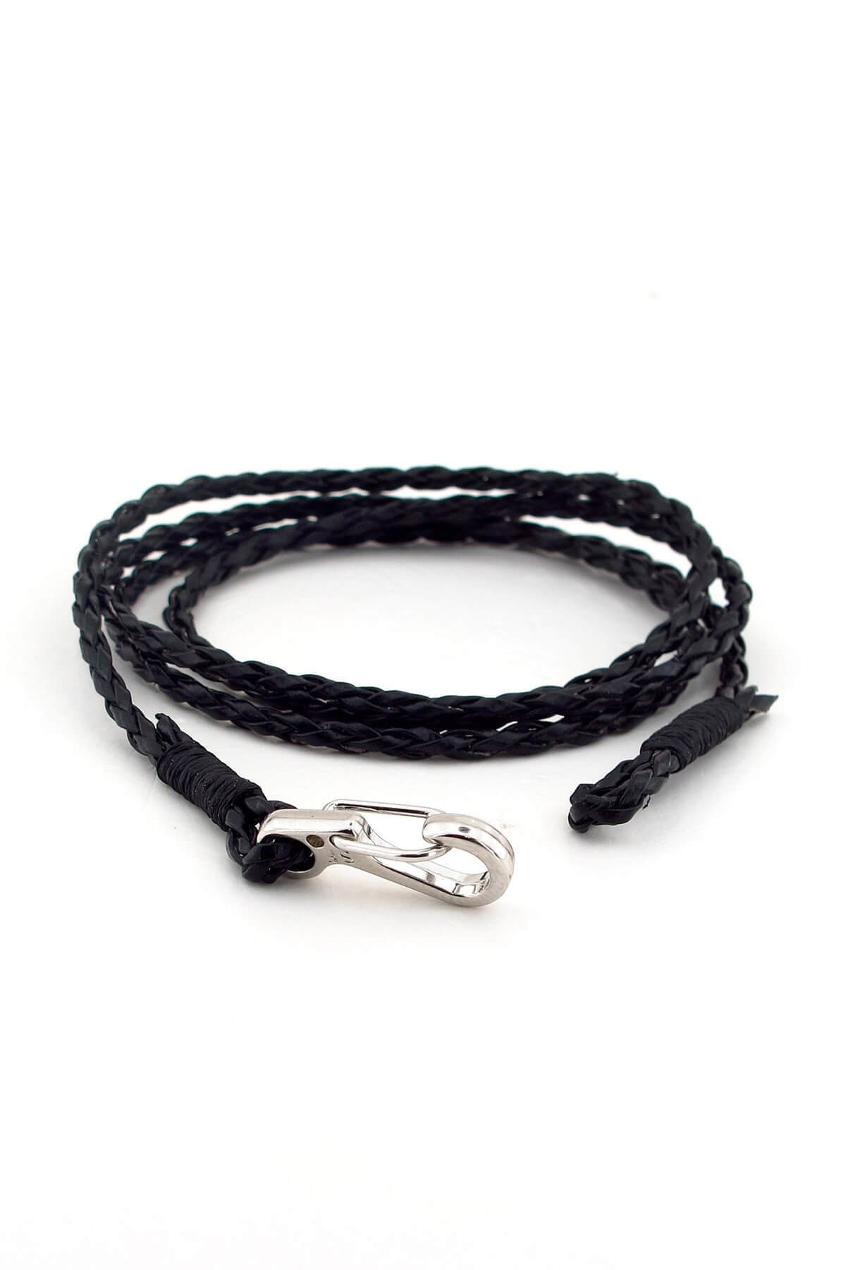Solfera-Men's Metal Hook Four-Row Black Leather Bracelet Bt357 2
