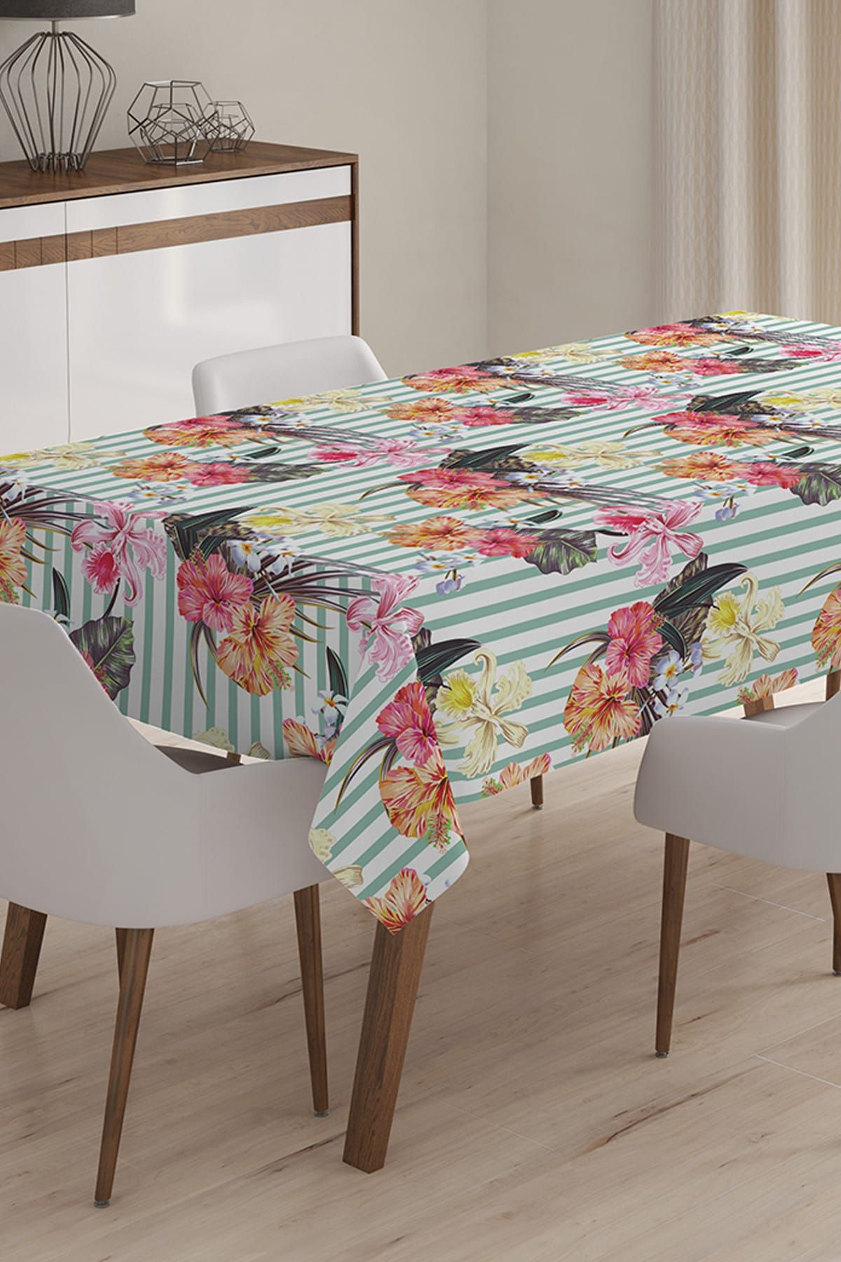 Realhomes-Modern Flower Themed Digital Printed 3D Tablecloth - 140 x 180 cm 1