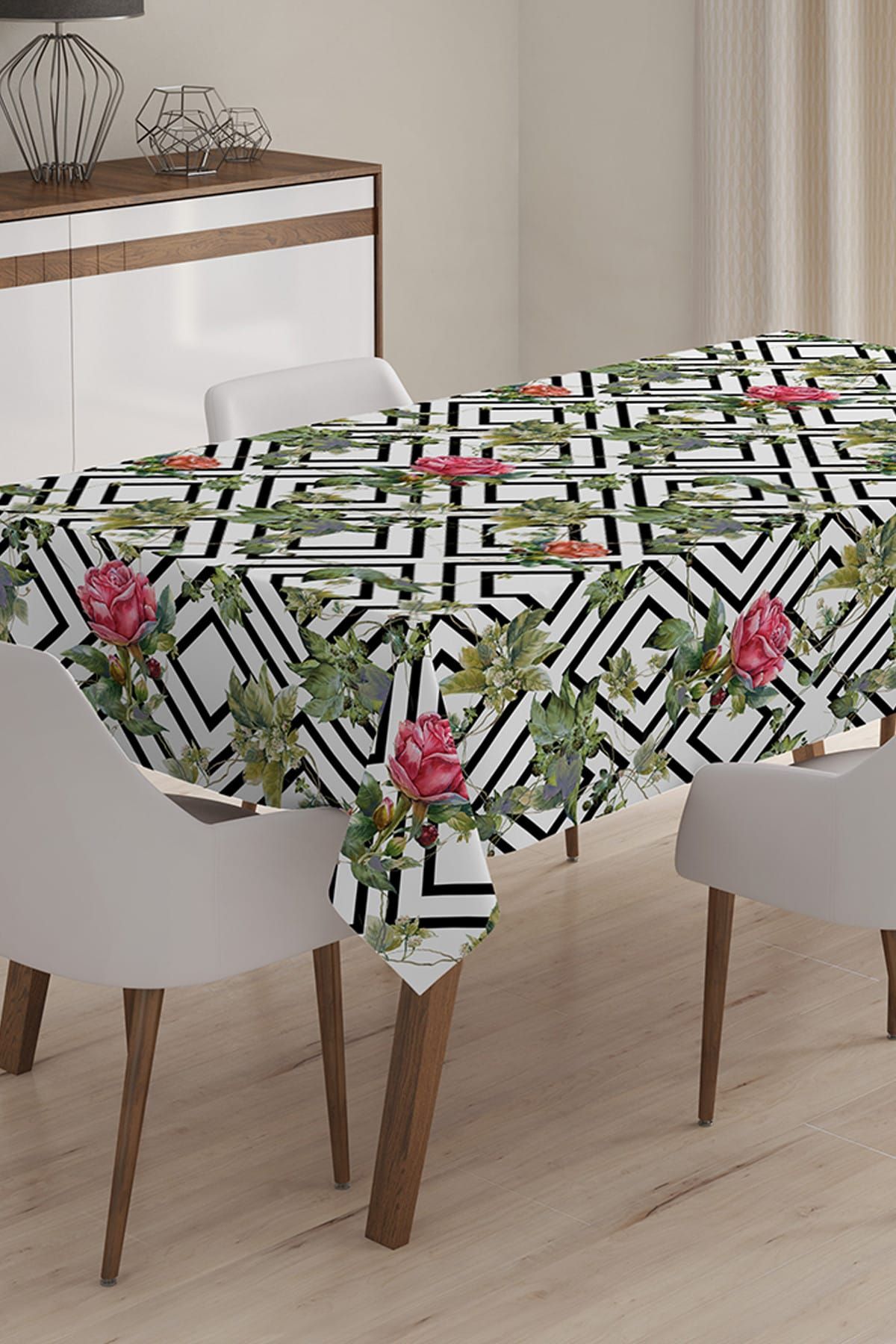 Realhomes-Modern Flower Themed Digital Printed 3D Tablecloth - 140 x 220 cm 1