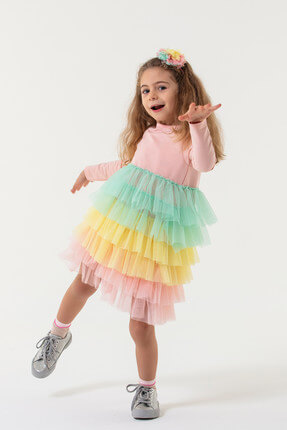 Rainbow Tutu Elbise Pembe A17140