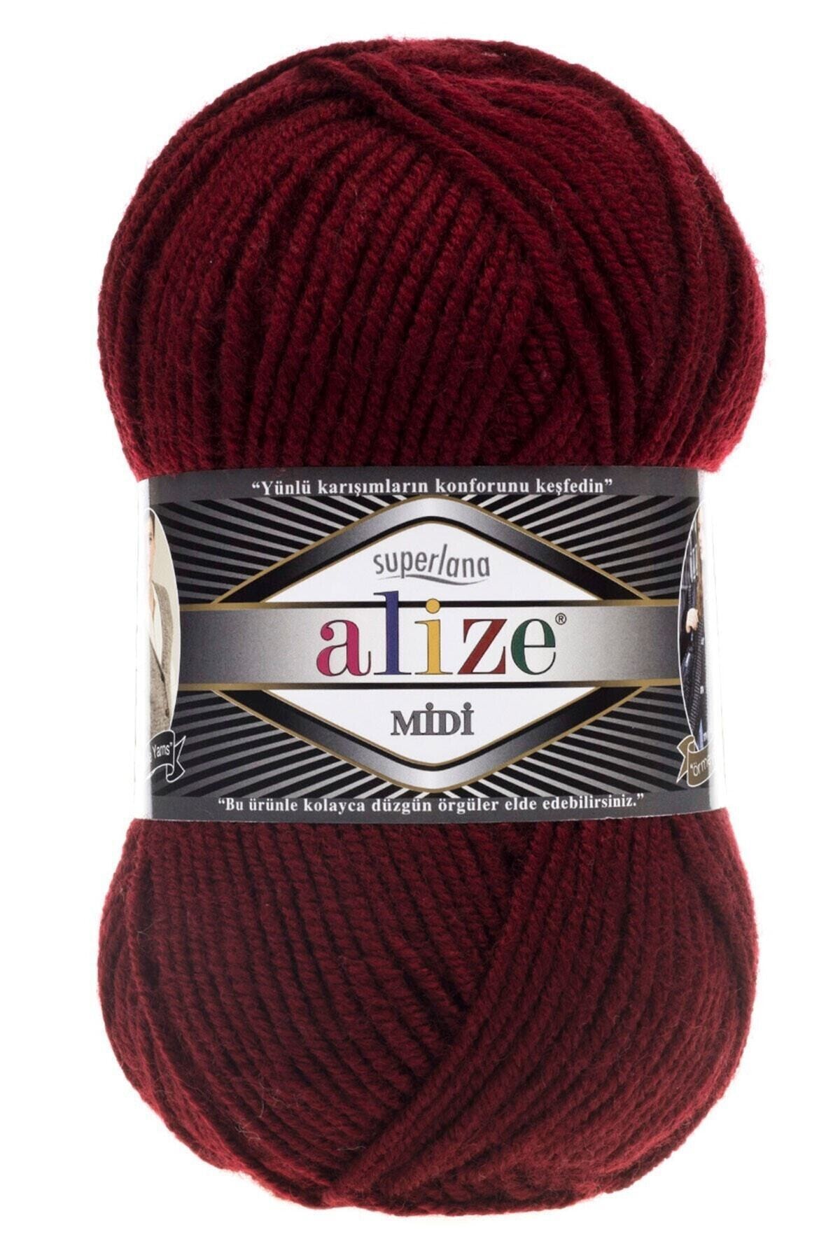 Alize Süperlana Midi 57 Bordo Orta Kalın El Örgü Kazak Ip - Fiyatı