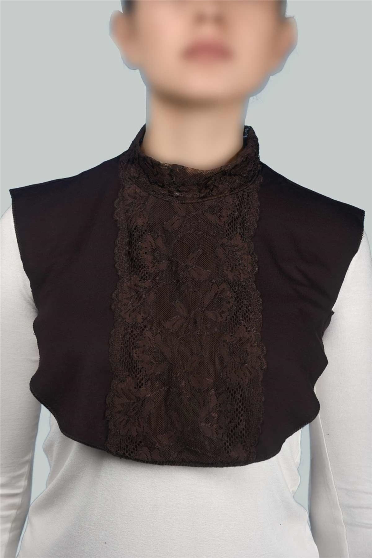 Altobeh Hijab De Bumbac Pieptănat Pentru Damă, Guler Circular, Guler Din Dantelă - Maro Închis Femeie - One Size
