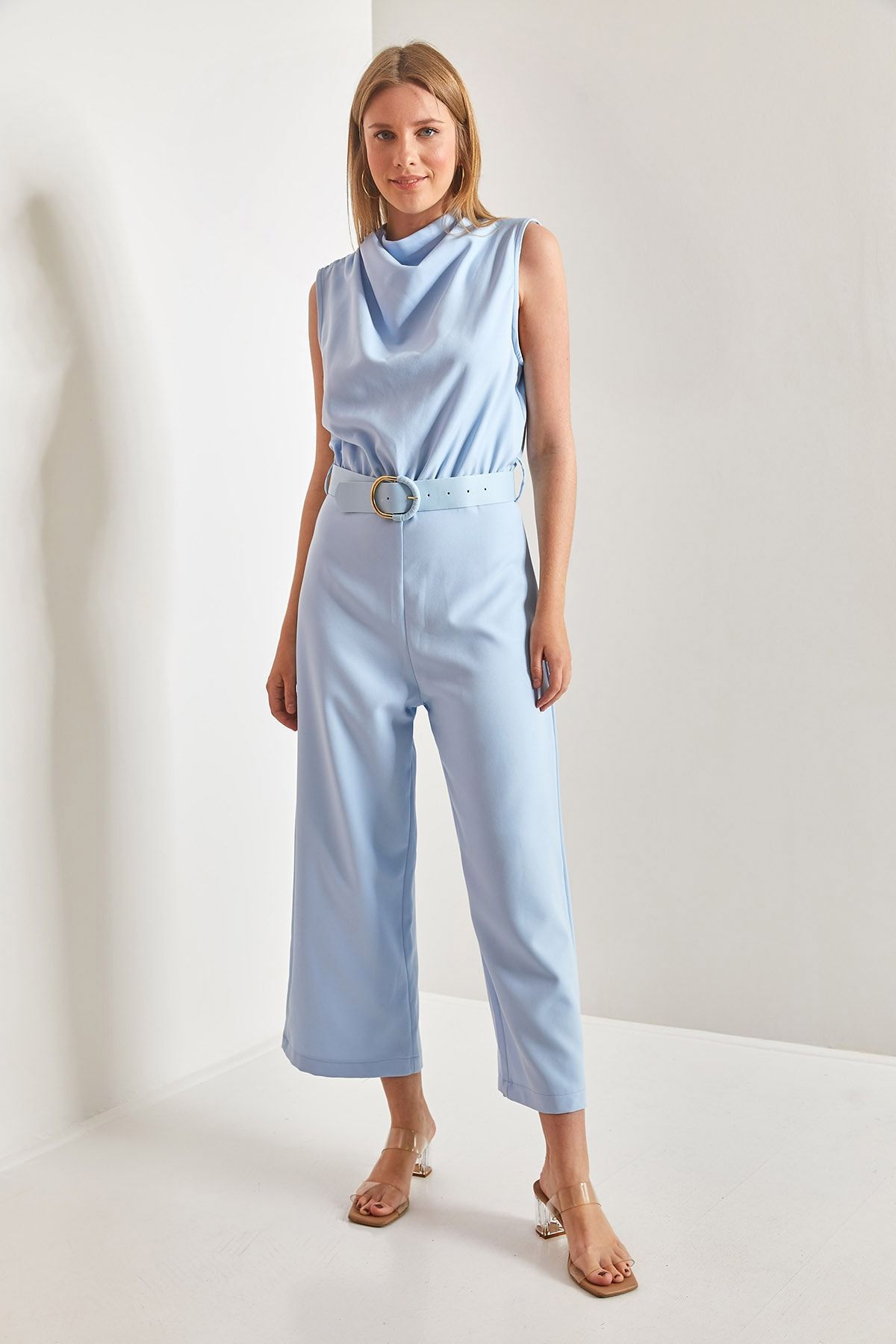 Blue sleeveless shop jumpsuit