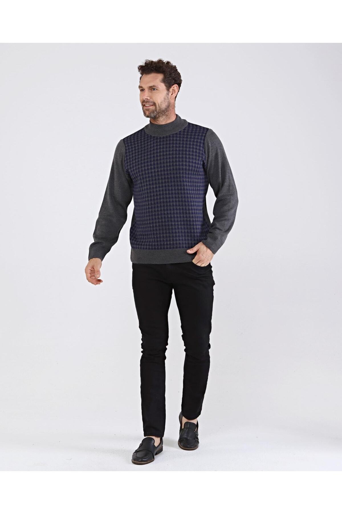 بافت و پلیور مردانه خاکستری Çizgi Triko | CT1004605B اورجینال - تصویر 2